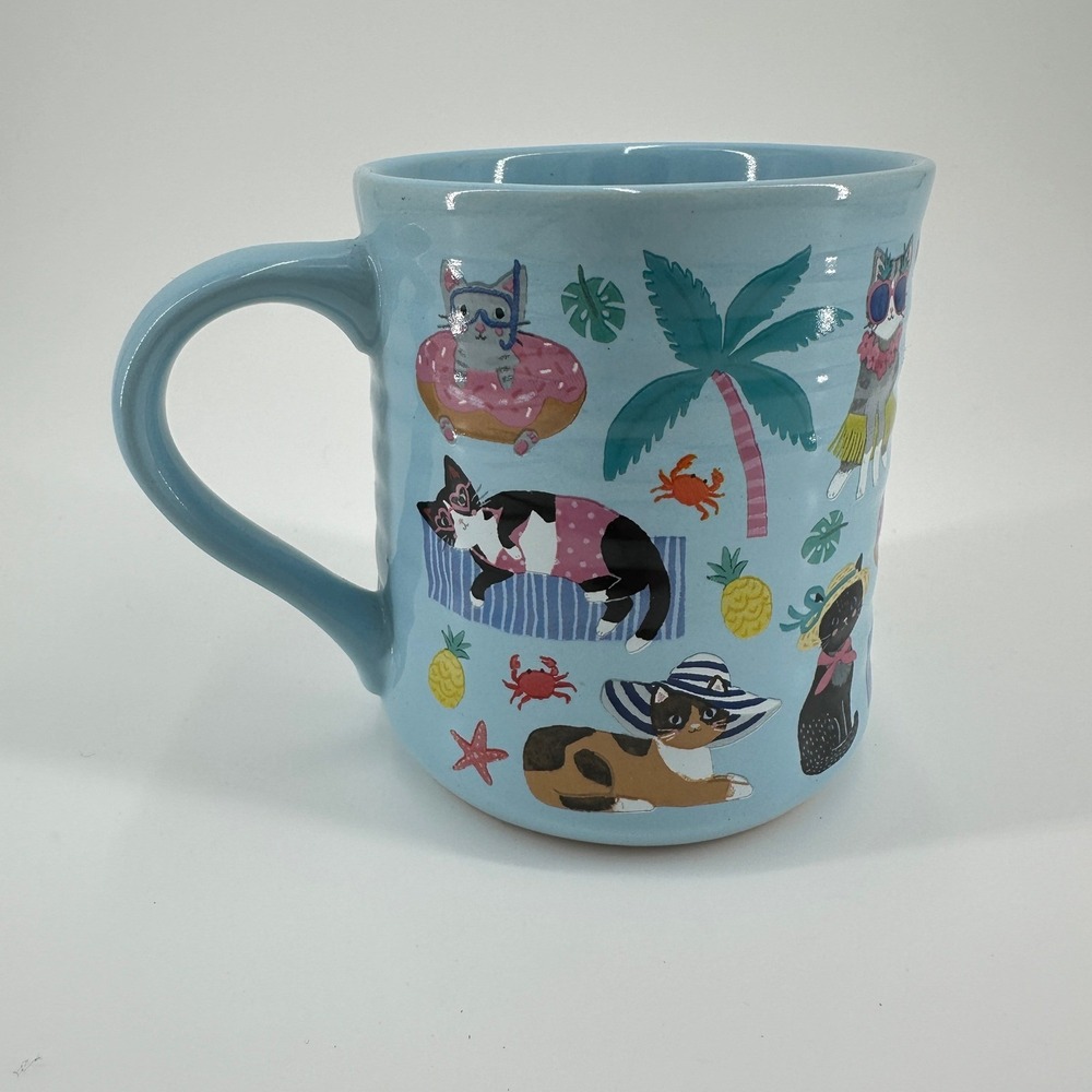 Clementine Paper Inc Beach Cats Tropical Blue Ceramic Coffee Mug Style 870060